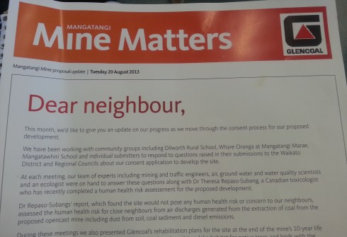 A flyer from Glencoal delivered to local residents.